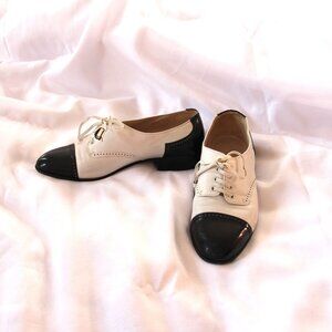 Chanel Black and White Lace-Up Oxfords